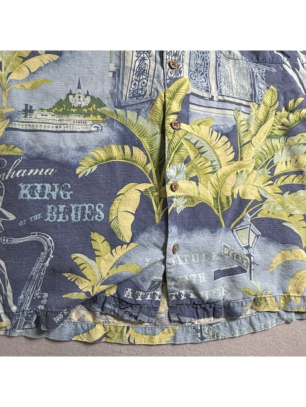 TOMMY BAHAMA SILK SHIRT MENS XL King Of The Blues Saxophone Easy Street Hawaiian - Picture 2 of 8